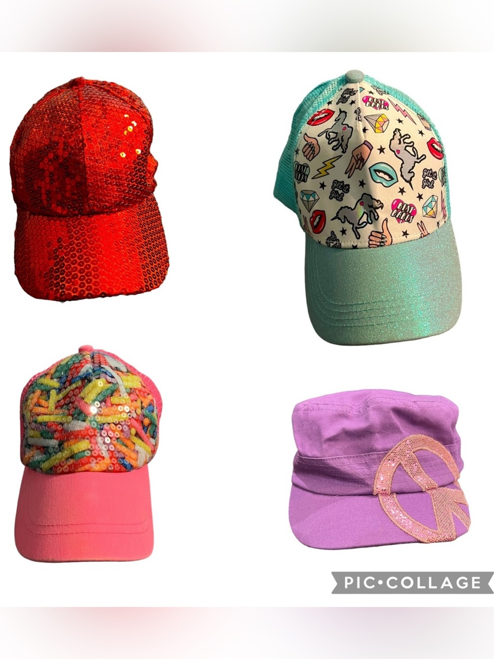 Girls Hats Caps, Summer Bundle of 4, Sequins Glitz & Glamour for your lil Diva